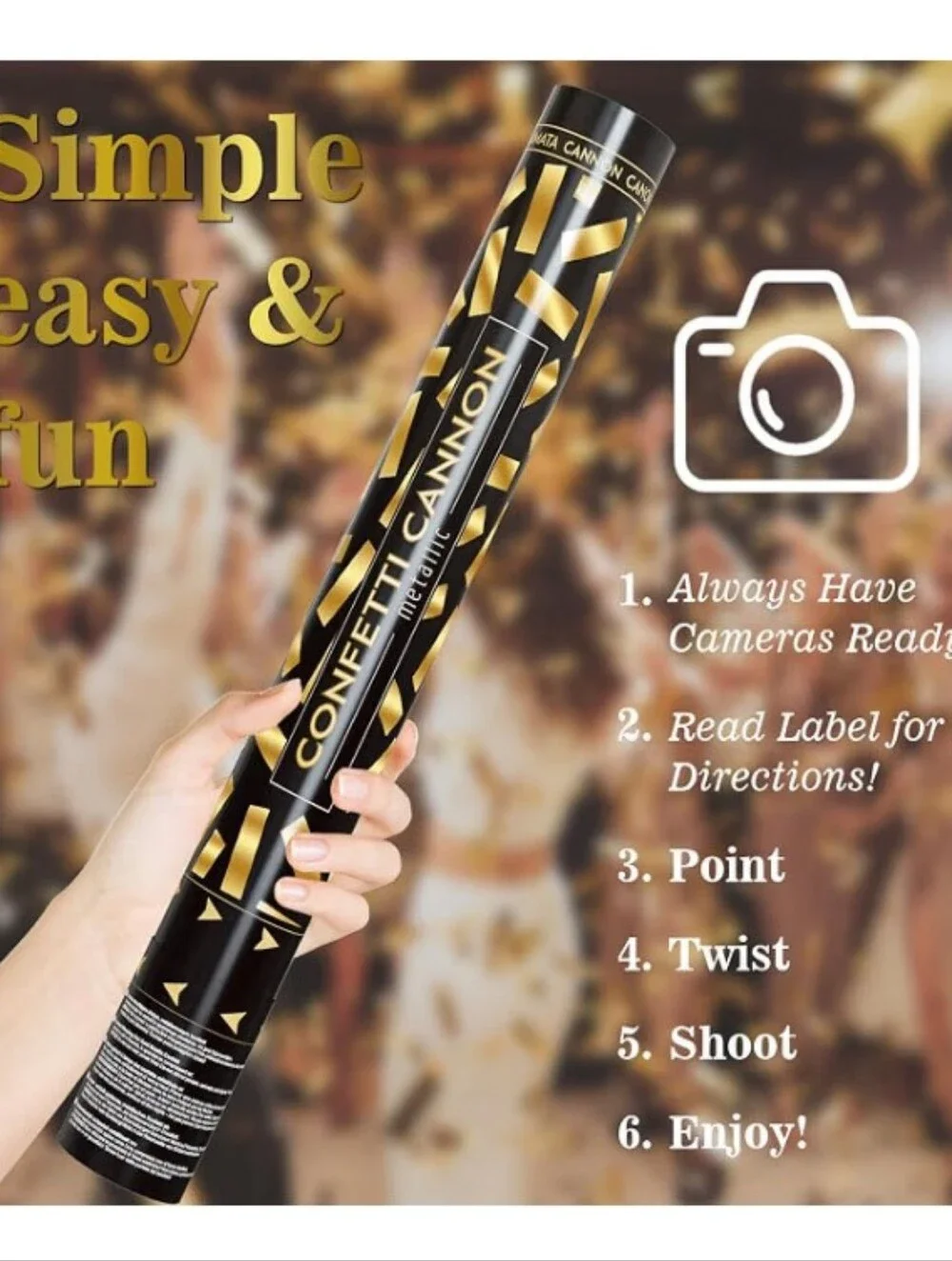 🎉✨ Gold Metallic Confetti Cannons Party Poppers – 15 Inch, Pack of 5, New ✨🎉